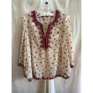 Embroidered Boho Blouse – Size XL | Cream Floral Top